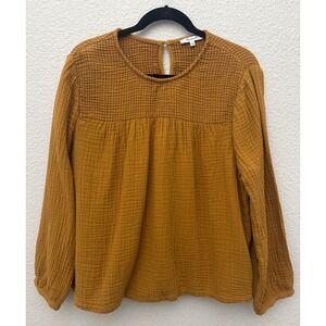 Madewell Smocked Swing Top Antique Gold Long Sleeve Size XL